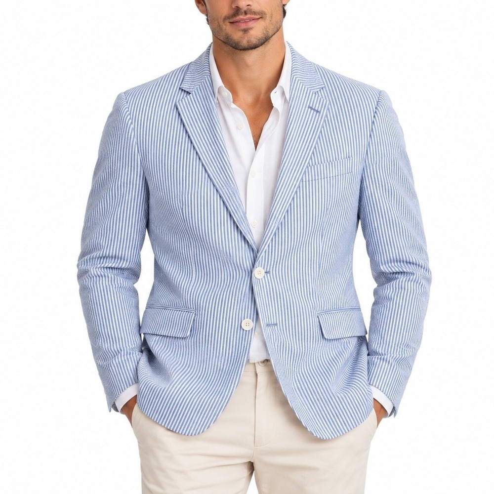 Stafford Sport Coat Men 46 Reg Blue Seersucker Classic Fit NWT Blazer Stripe